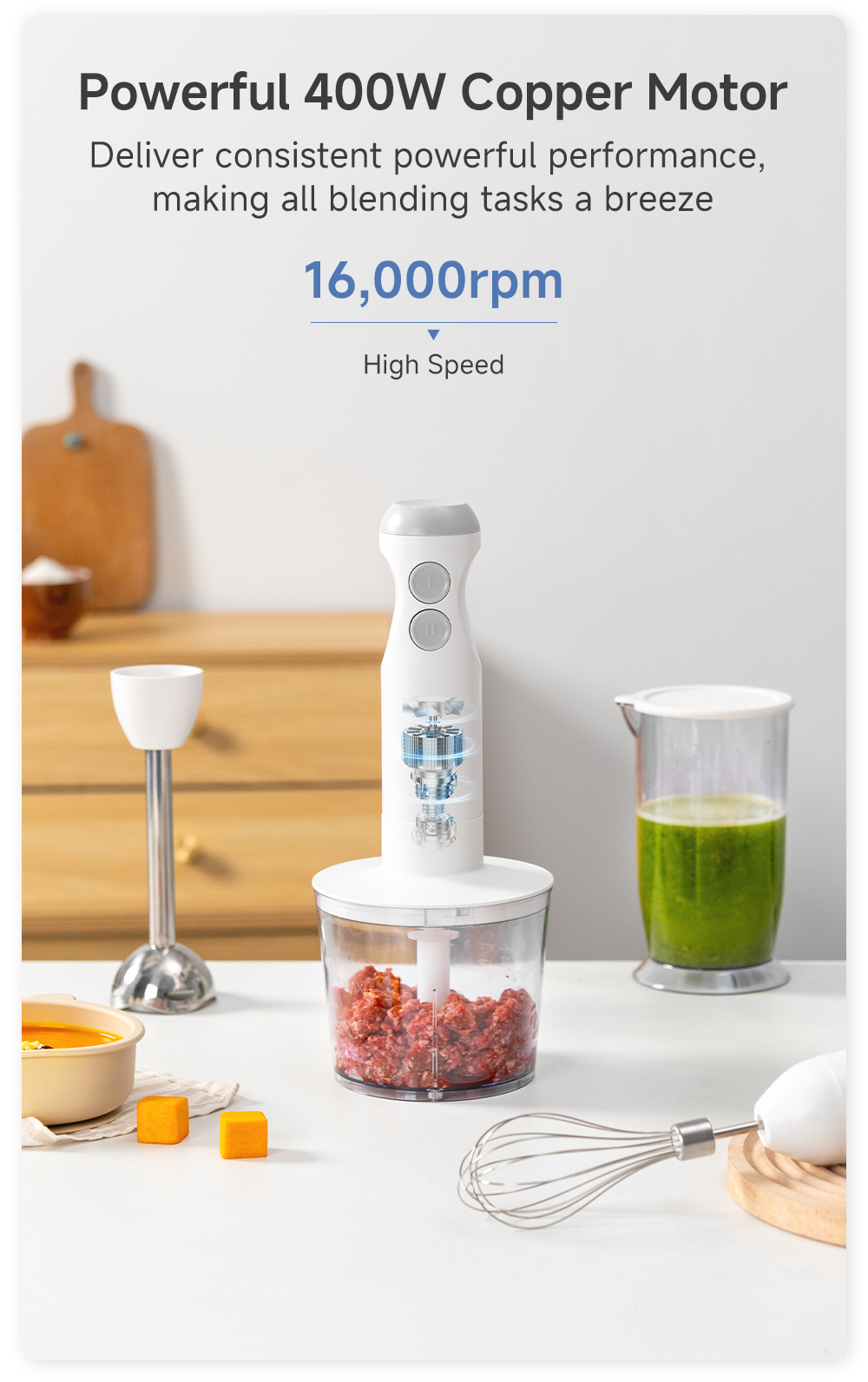 Simplus Handheld Immersion Blender | 4-In-1 Hand Blender | Two Large ...