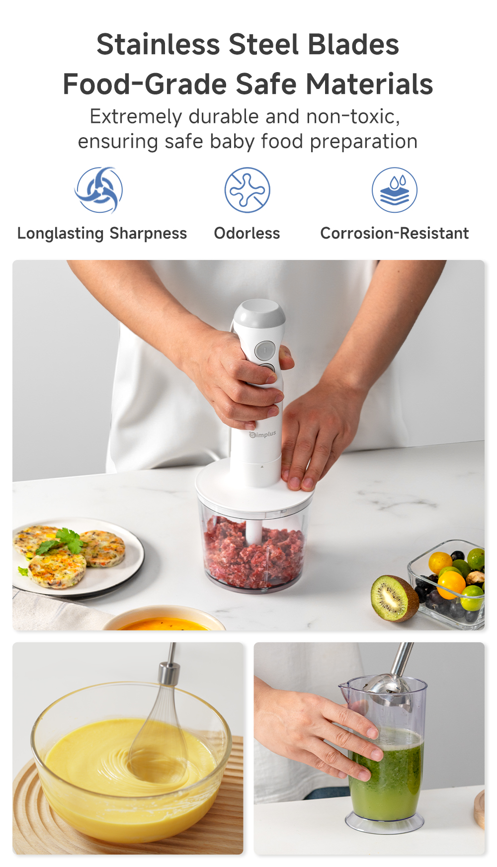 Simplus Handheld Immersion Blender | 4-In-1 Hand Blender | Two Large ...