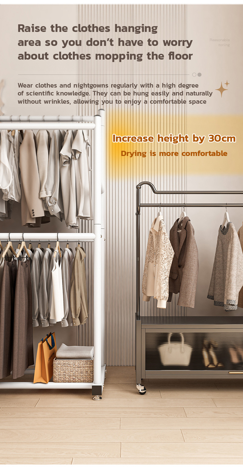 Floor Standing Hanger Steel Pipe Double Row Display Rak Baju Indoor ...