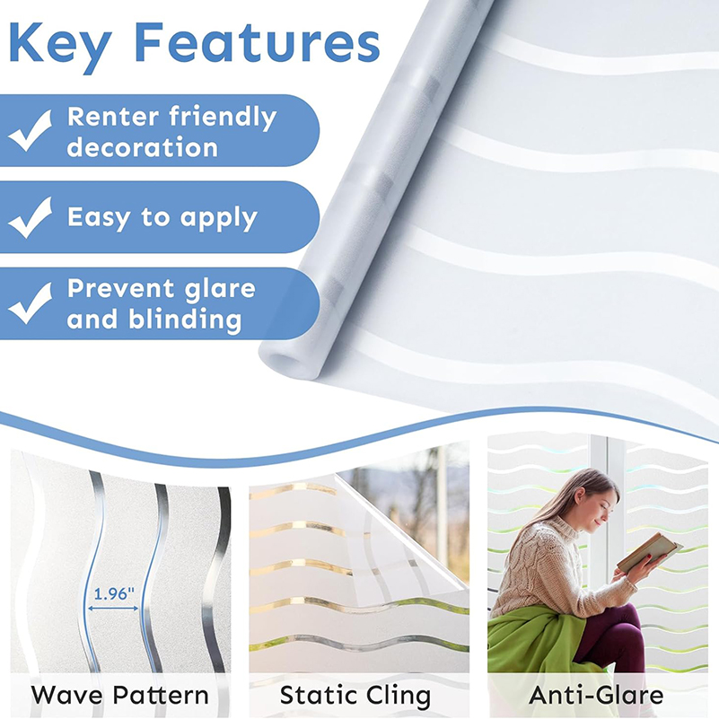 Privacy Window Film Sticker, Reeded Glass Window Sticker Non-Adhesive ...