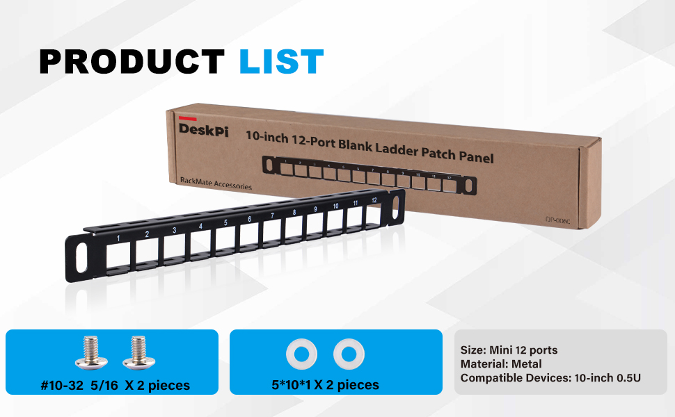 DeskPi Rackmate Accessories 10inch 12 Port Blank Keystone Patch Panel ...