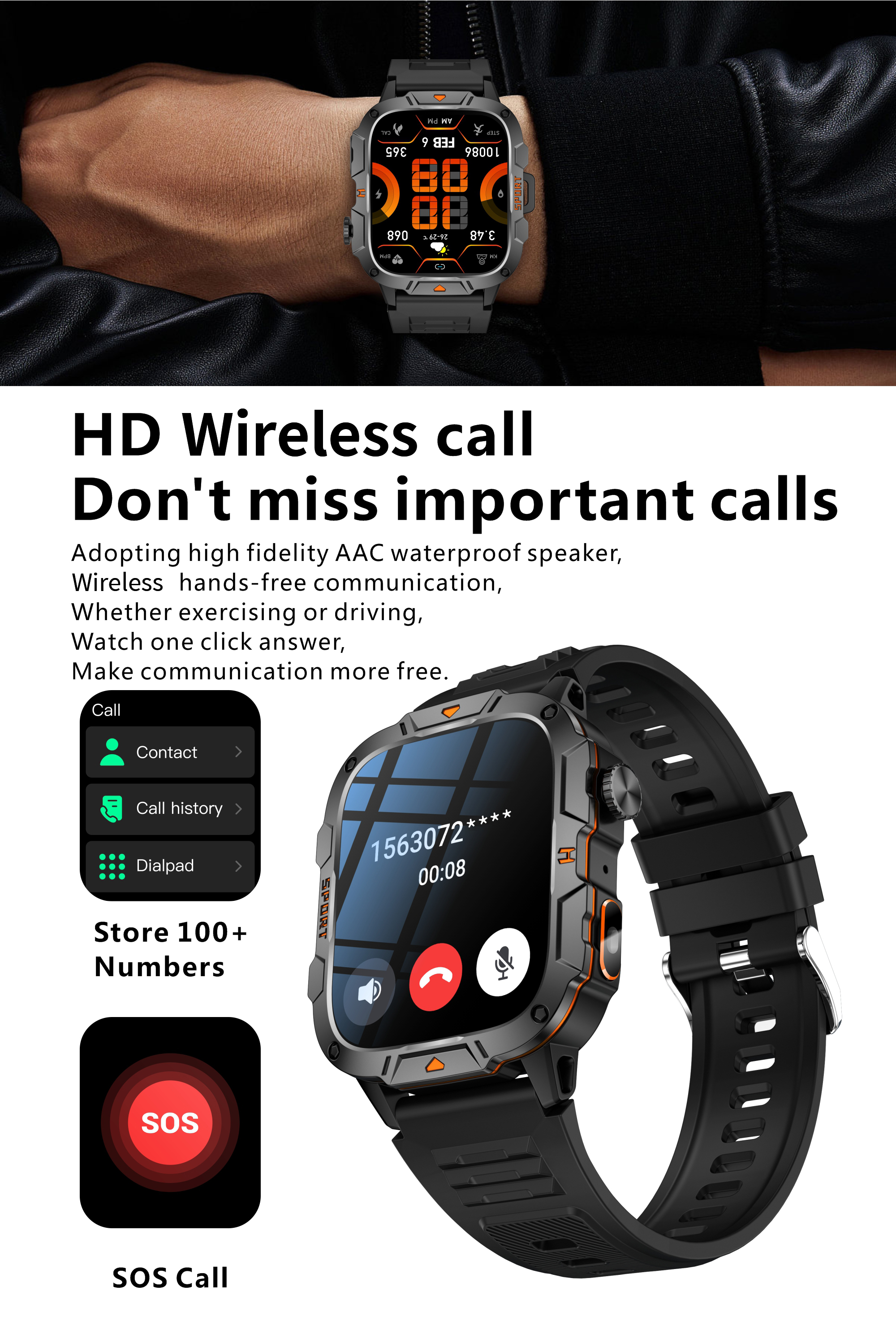 LIGE LED Flashlight Smart Watch Original Men 1.96