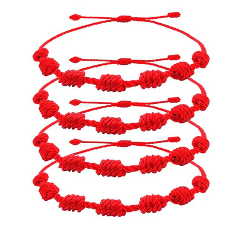 Simplicity 4PCS Red Hand-Woven Bracelets Adjustable 7 Knot Lucky Rope ...