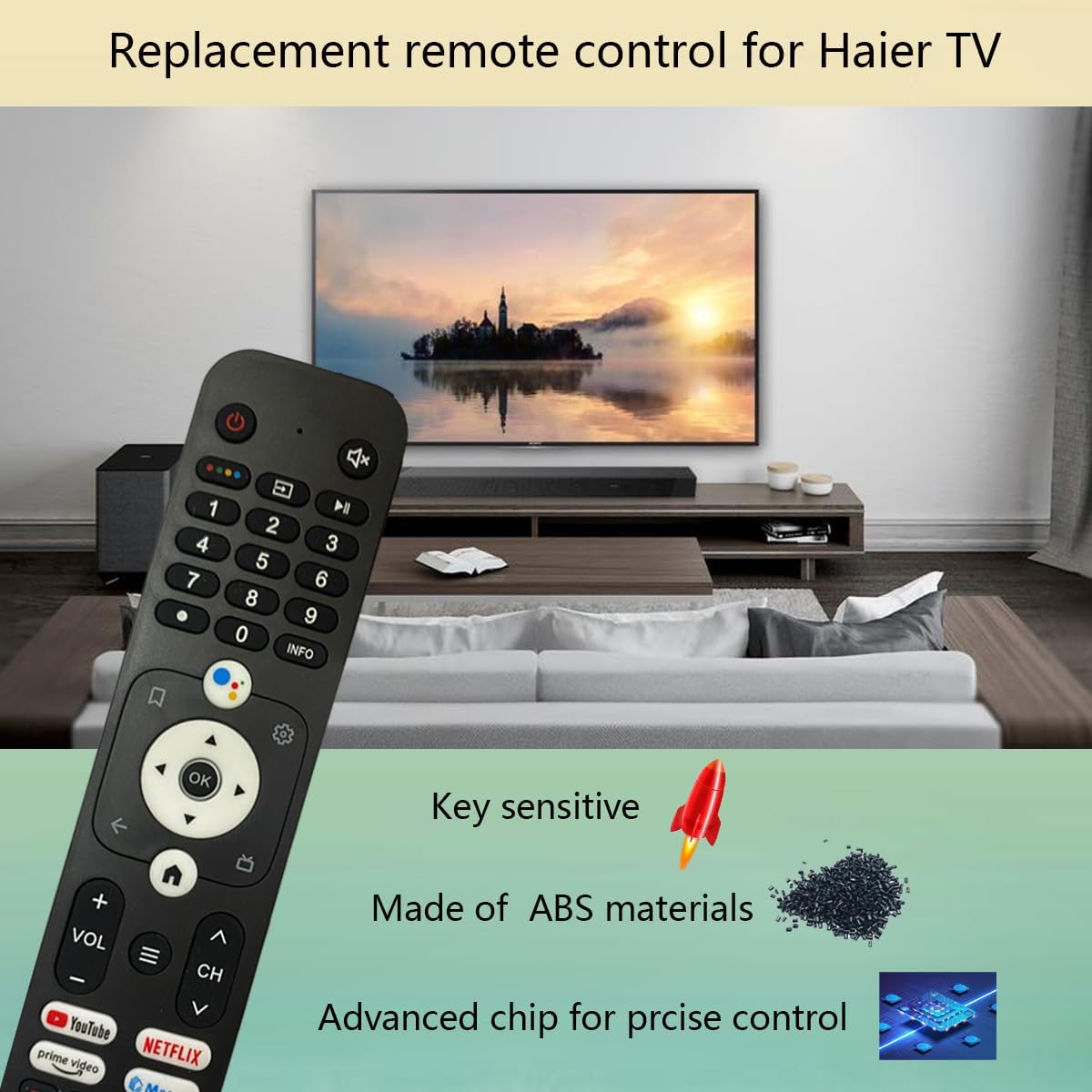 Remote Control Replacement for Haier Smart TVs H32K66UG H43K66UG ...