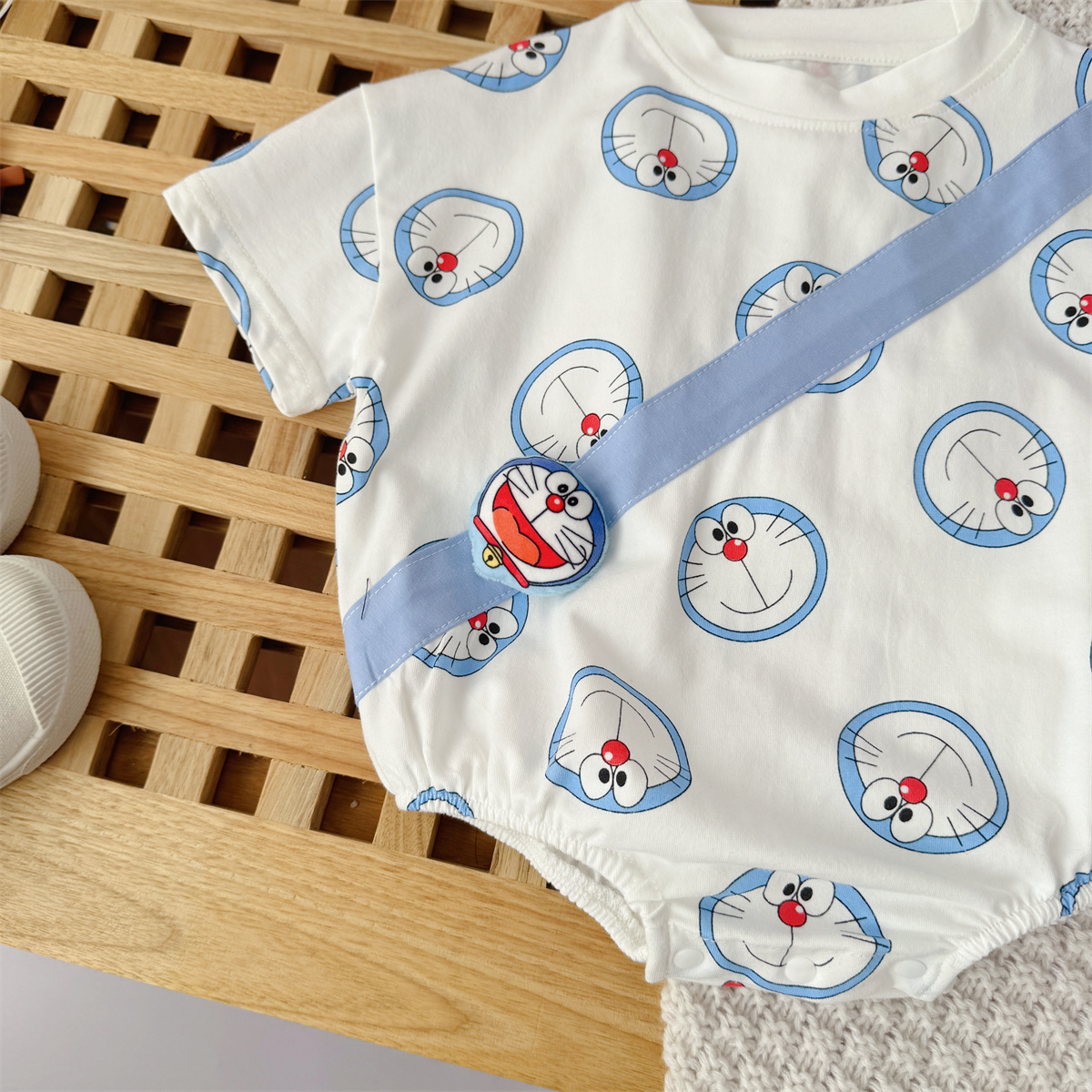 Newborn baby clothes boys' summer cotton short sleeved cute Doraemon ...