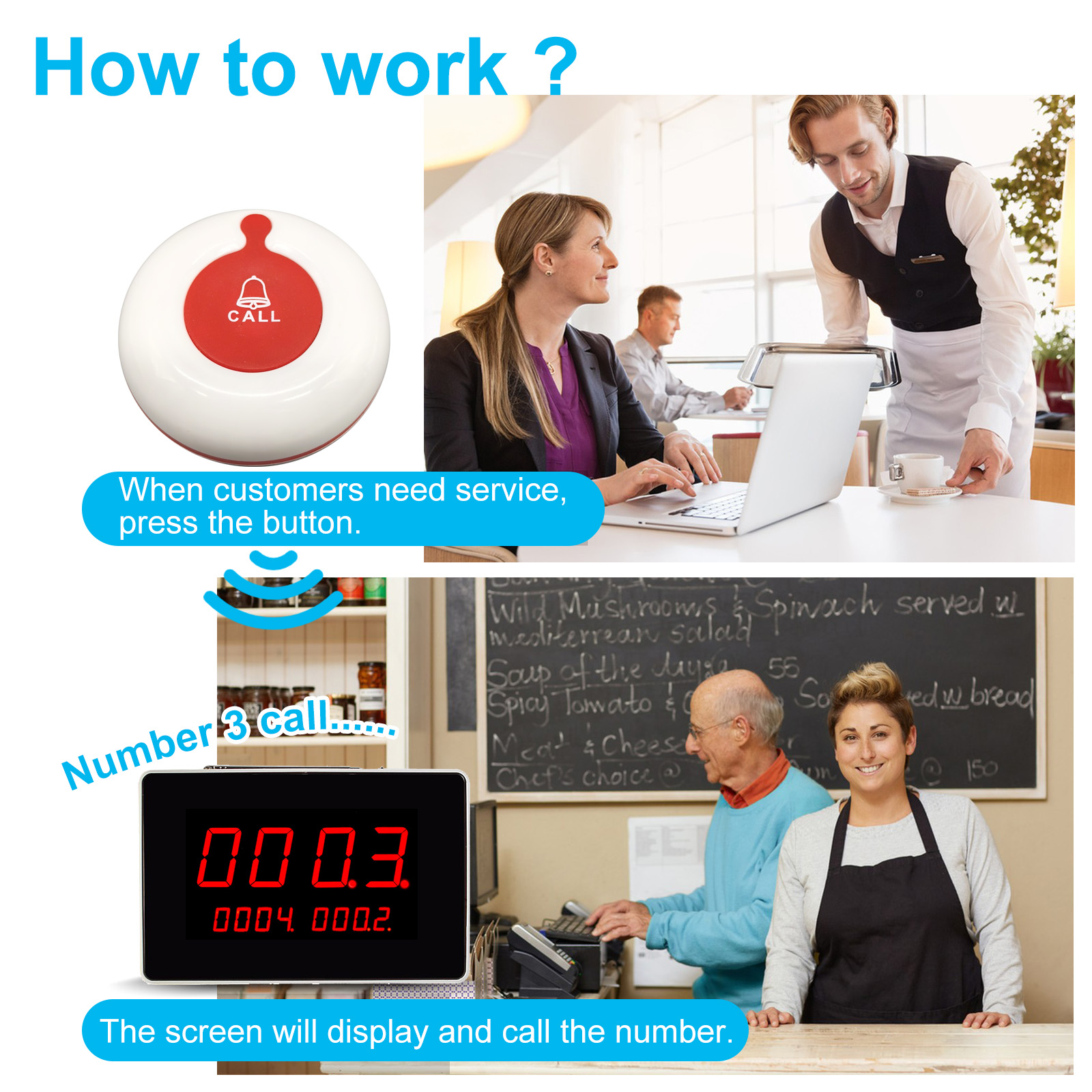 Restaurant Calling System Wireless Waiter Service Call Bell Button ...