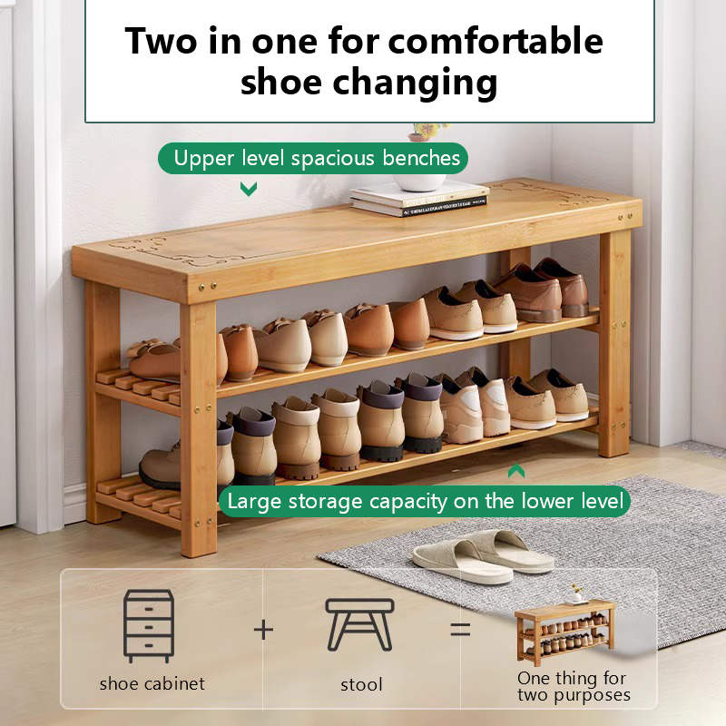 【Lifetime Warranty】Wooden Shoe Changing Stool Can Sit-Type Stool rak ...