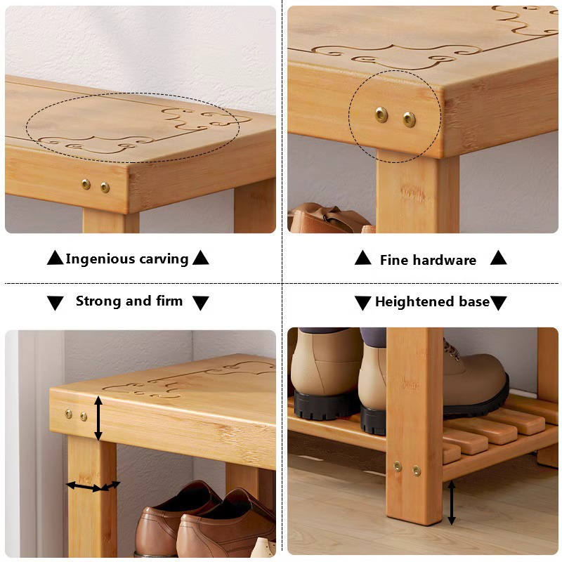 【Lifetime Warranty】Wooden Shoe Changing Stool Can Sit-Type Stool rak ...