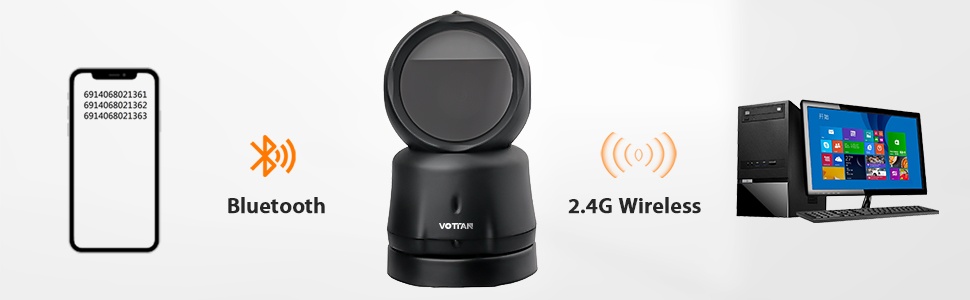 Omni-Directional Barcode Scanner, Bluetooth & 2.4G Wireless Hands-Free ...
