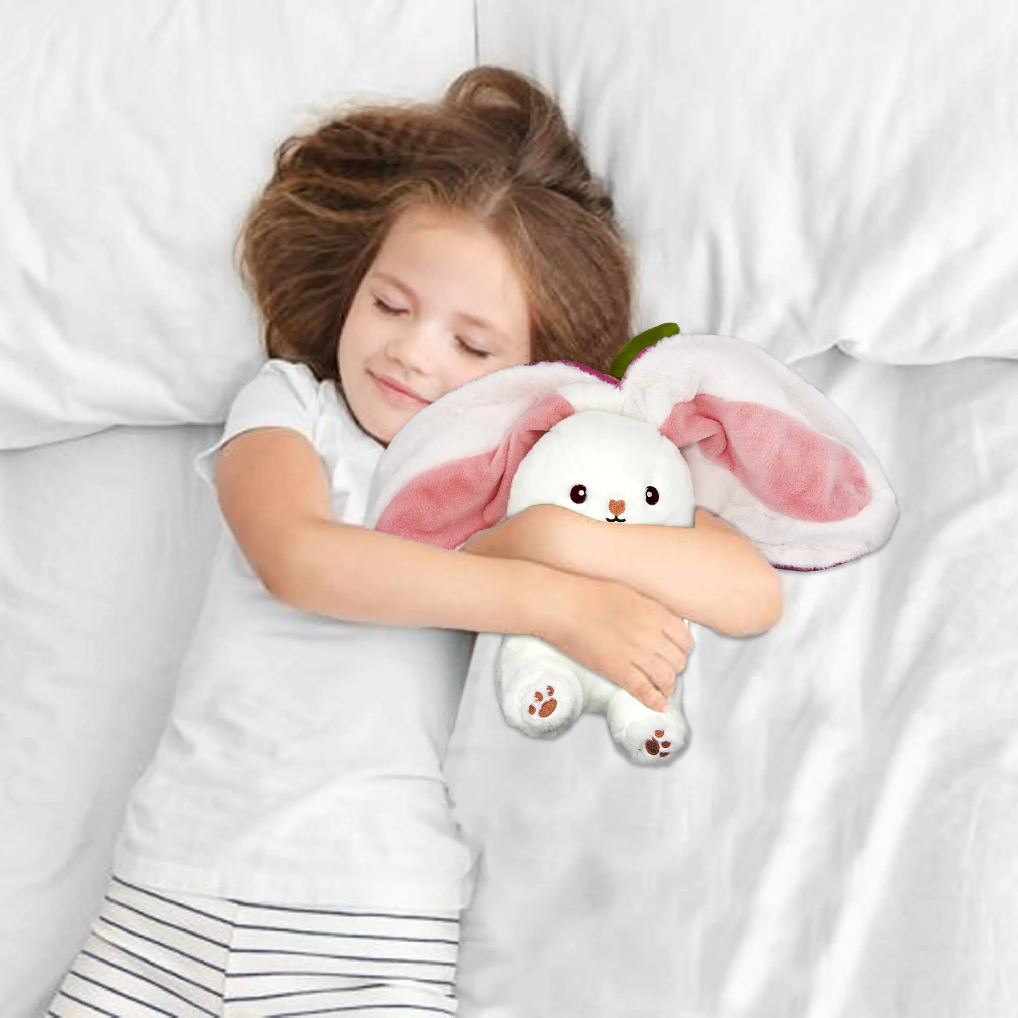 2 in 1 Cute Strawberry Rabbit Reversible Plush Toy Cute Bunny Long Ear ...