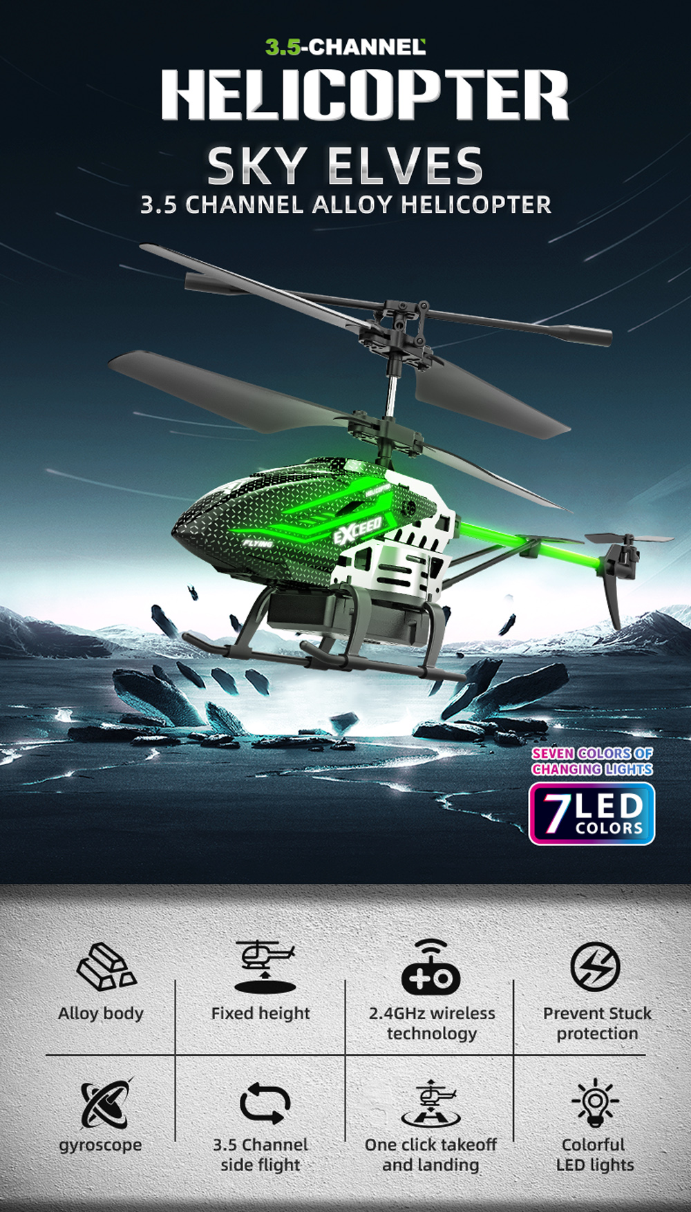RC Helicopter Hover Fixed Height LED Colorful Light Aircraft 3.5 ...