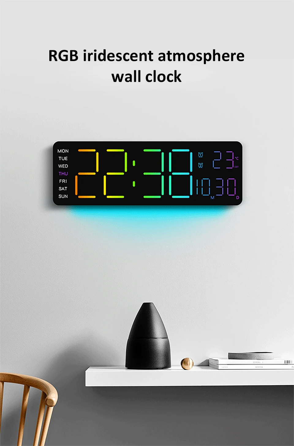 Multifunctional LED, Digital Wall Clock, 8.46in Large Display with