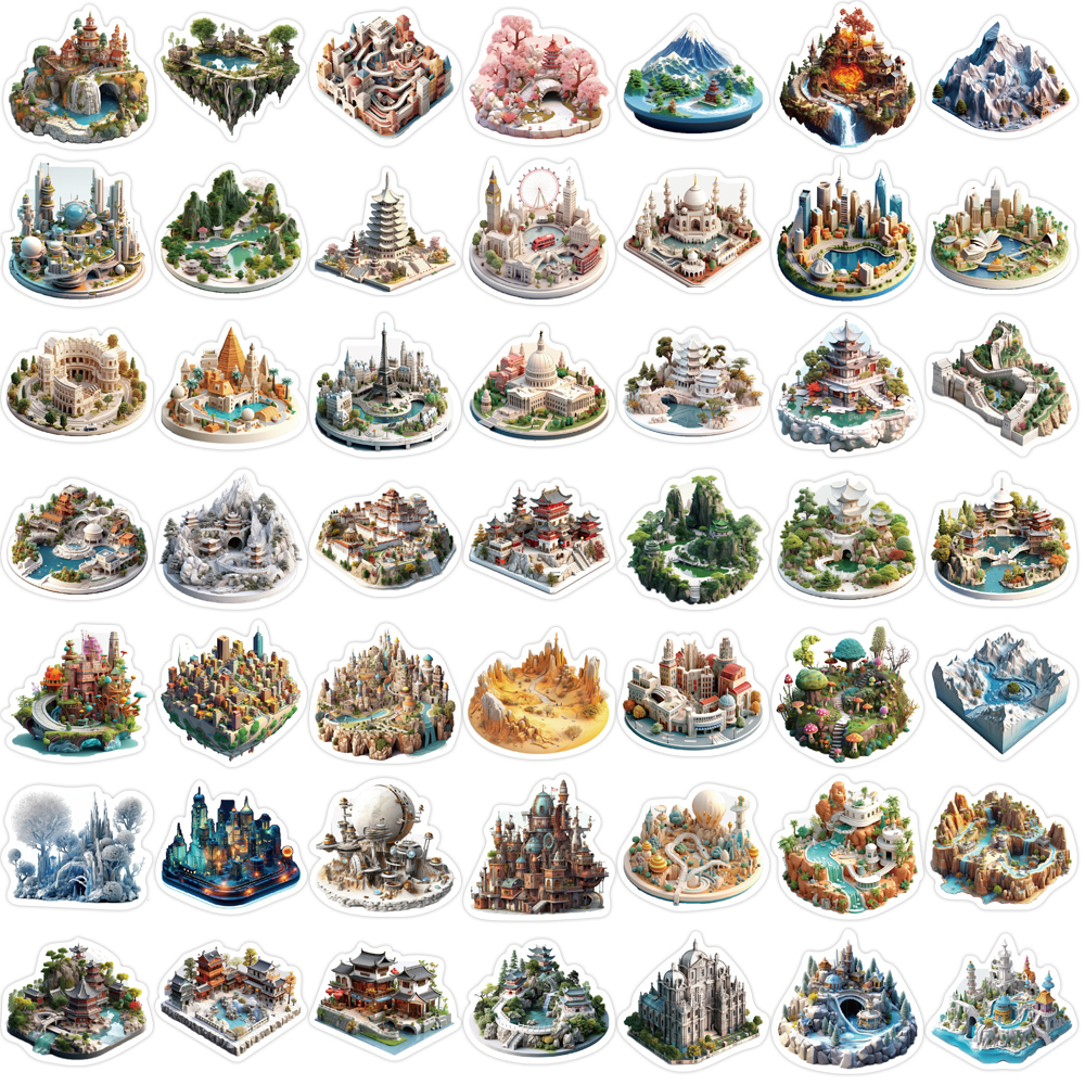 50pcs 3D World Building Cartoon Graffiti Stickers Decal DIY Laptop Car ...