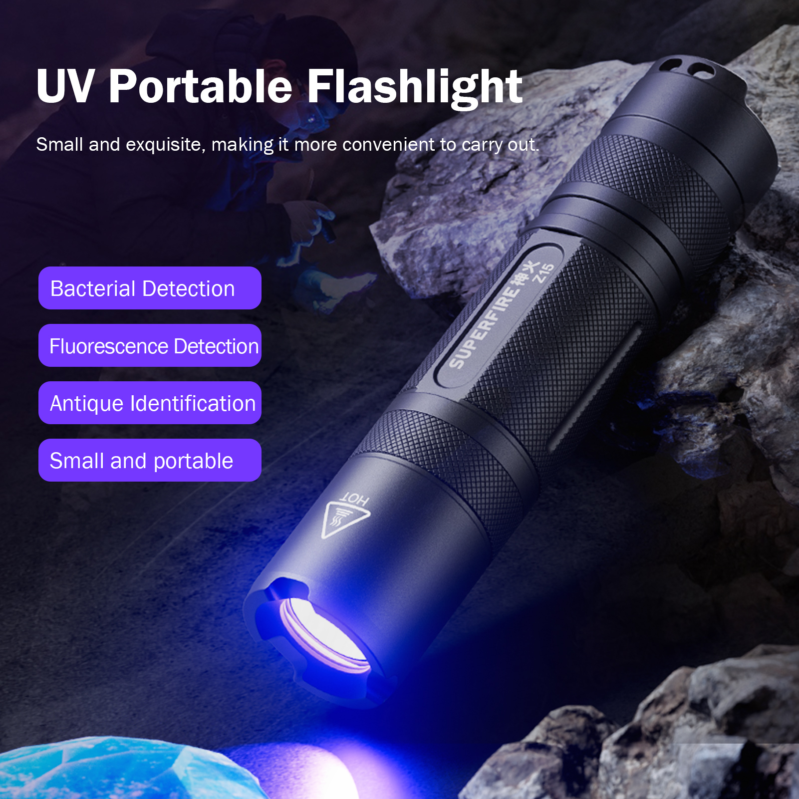 SUPERFIRE Z15 5W UV Flashlight 365nm EDC Torch Mini Lantern Ultra Pet ...