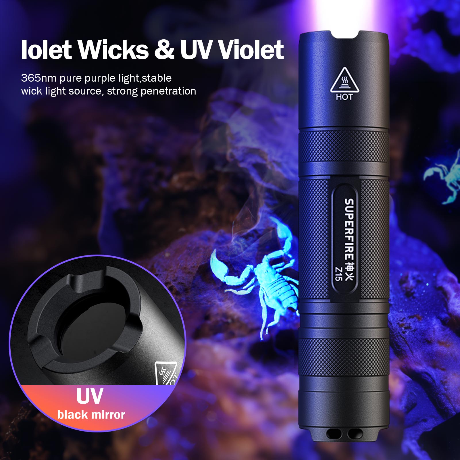 SUPERFIRE Z15 5W UV Flashlight 365nm EDC Torch Mini Lantern Ultra Pet ...
