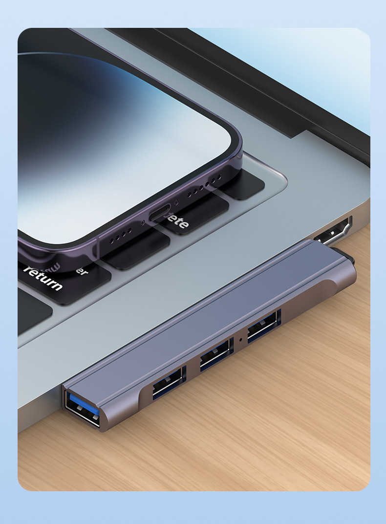 Laptop USB HUB Splitter Aluminum Extender Four Port Side Bending for ...