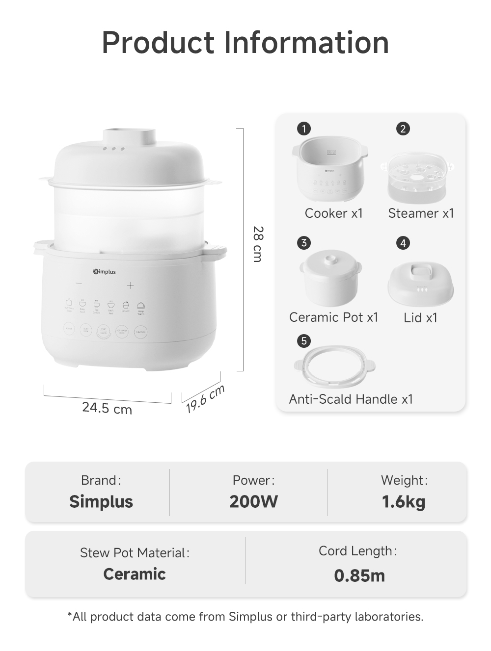 Simplus Electric Slow Cooker | Baby Food | 1L Stew Pot | 8H Auto Keep ...