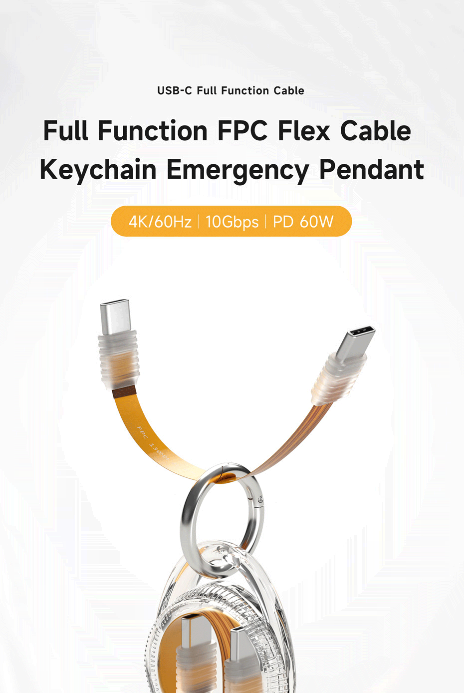 HAGiBiS USB C To Type-C FPC Flexible Cable With Portable Keychain (60W ...