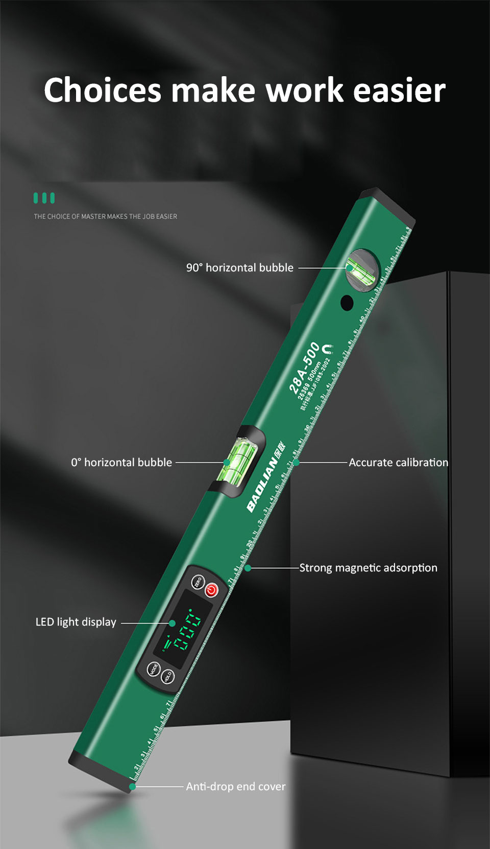 30/40/50/60cm Electronic Digital Display Level Ruler 90 Degree Magnetic ...