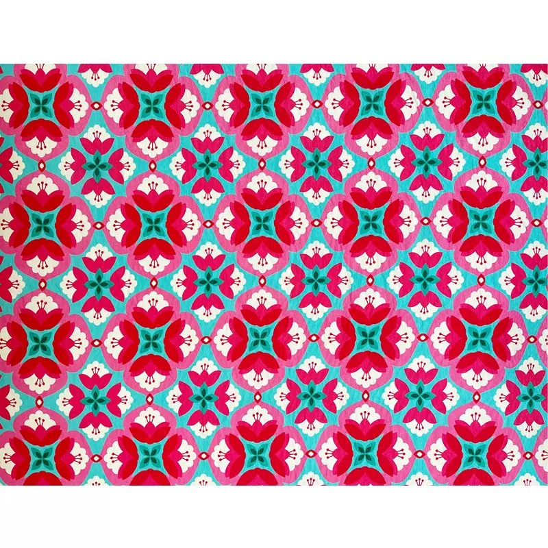 [1 Meter]Red diamond pattern printed brocade cotton fabric Floral Kain ...