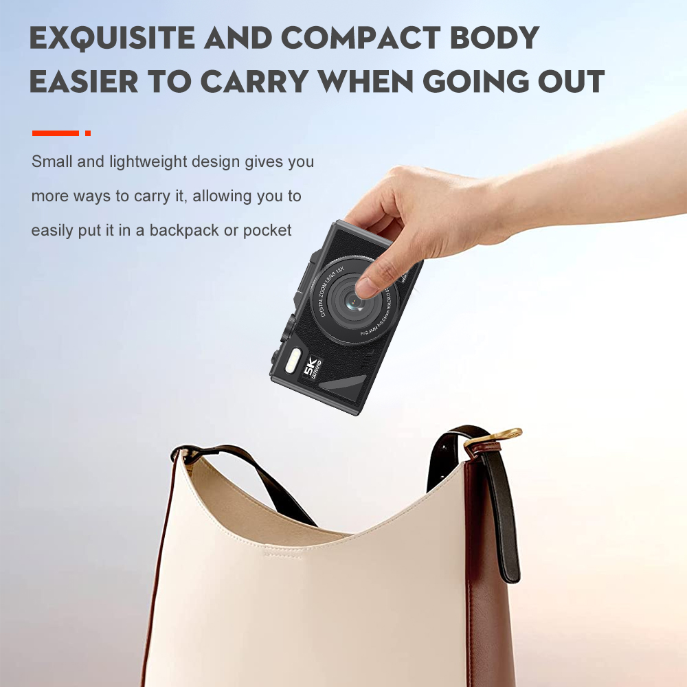 5K Digital Camera 75MP 18X Zoom 180°Flip Screen Portable Camera 5K HD ...