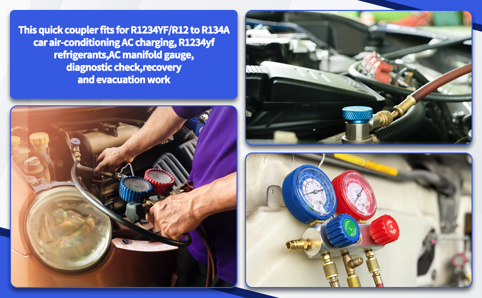 1 Pair R1234YF to R134A Quick Coupler Refrigerant Adapter Durable Brass ...