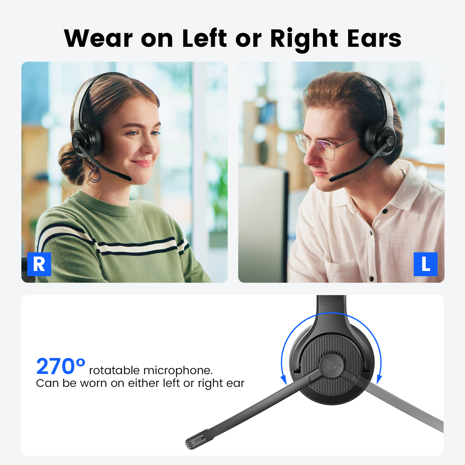 Casque Bluetooth EKSA H3 Avec Micro Antibruit - 65h Autonomie, Compatible PC/Teams/Zoom - 9