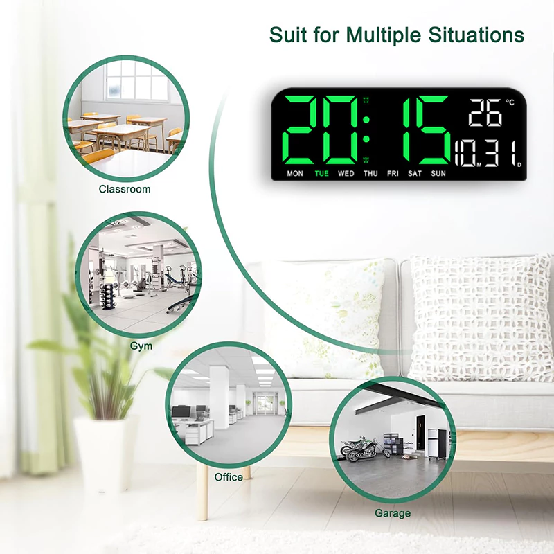 Large Digital Wall Clock Temperature Date Week Timing Countdown ...