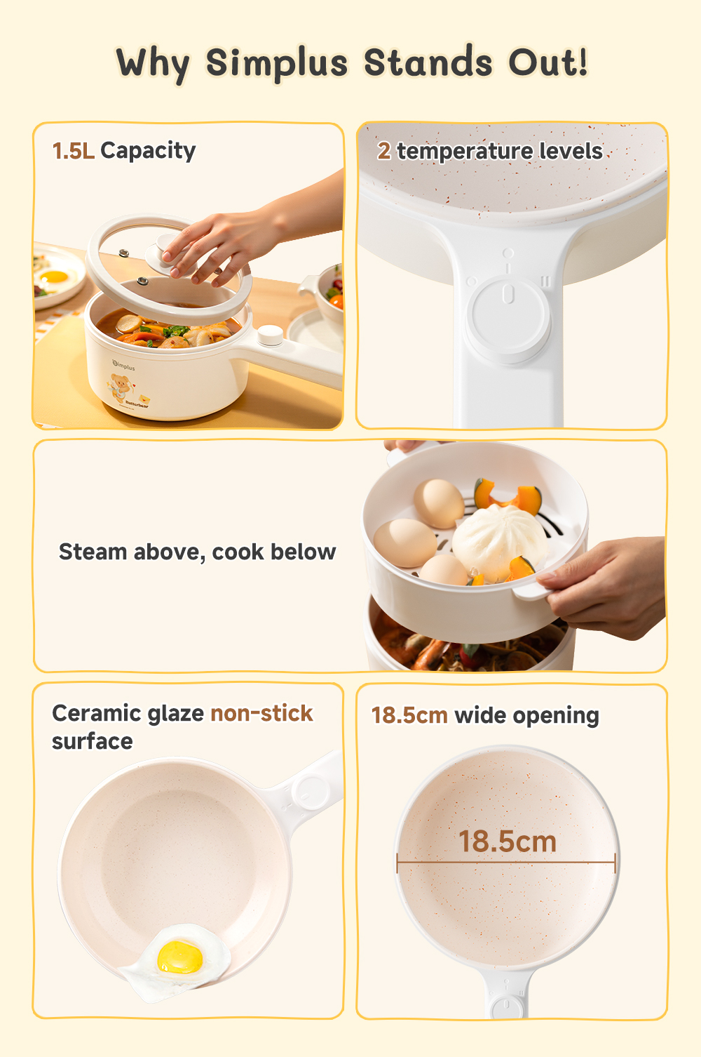 Simplus x Butterbear Electric Cooker 1.5L with Long Handle 630W Power ...