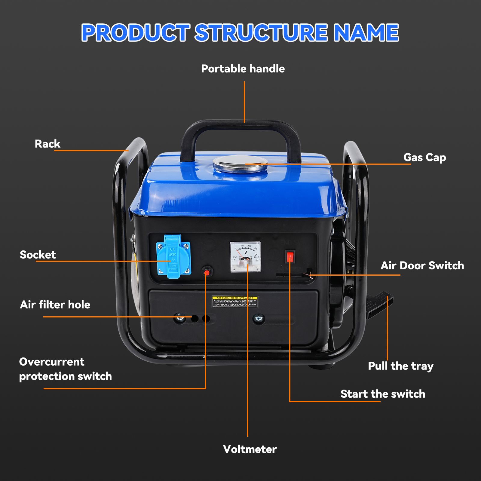 2-Stroke 1000W Hand Pull Start Gasoline Generator High quality Low ...
