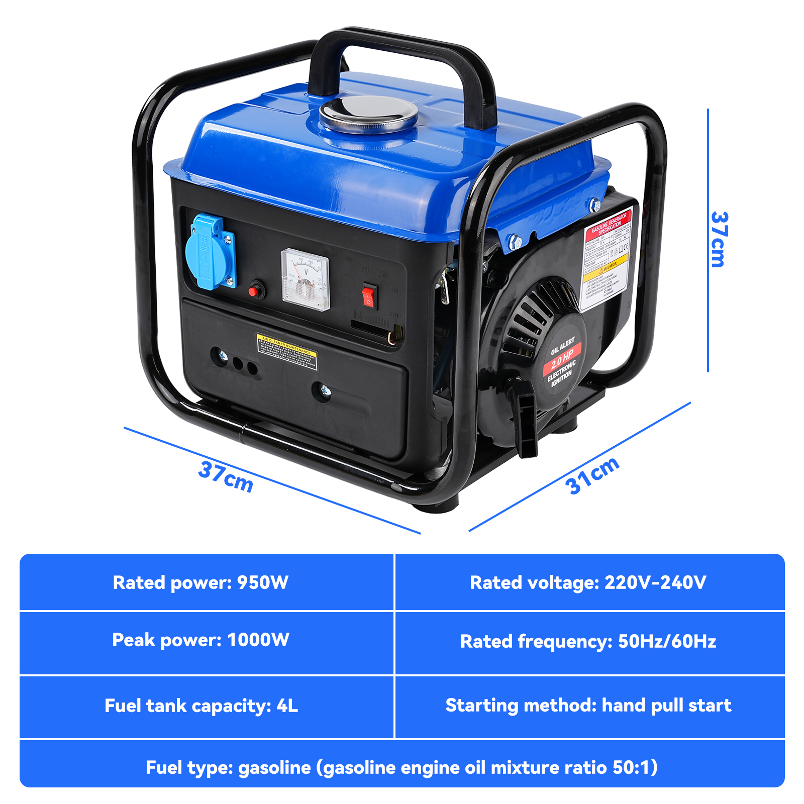 2-Stroke 1000W Hand Pull Start Gasoline Generator High quality Low ...