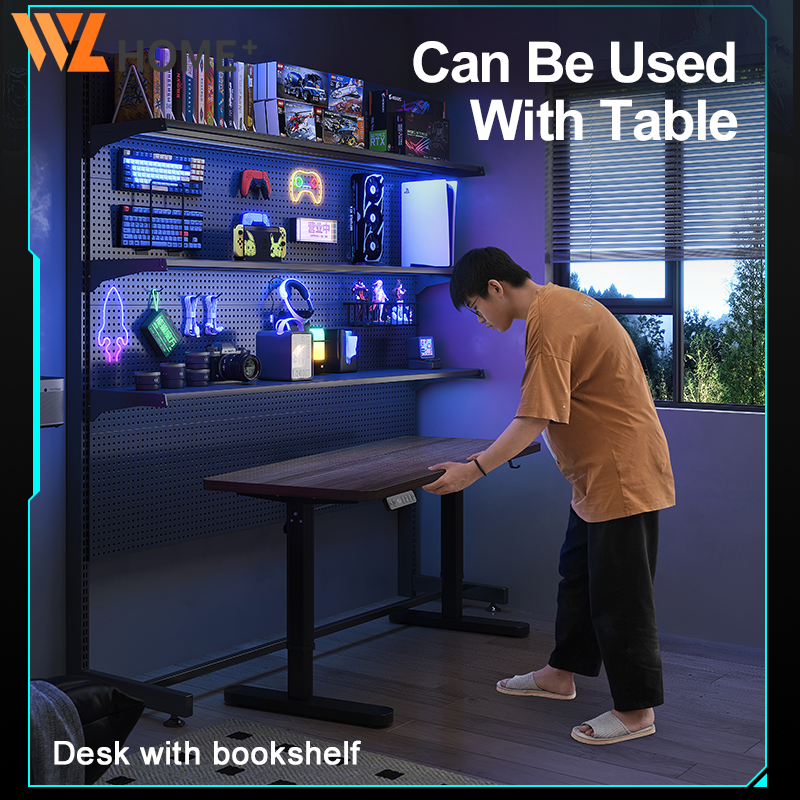 Standing Pegboard Gaming Room Decoration Rak Besi Adjustable Book Shelf ...
