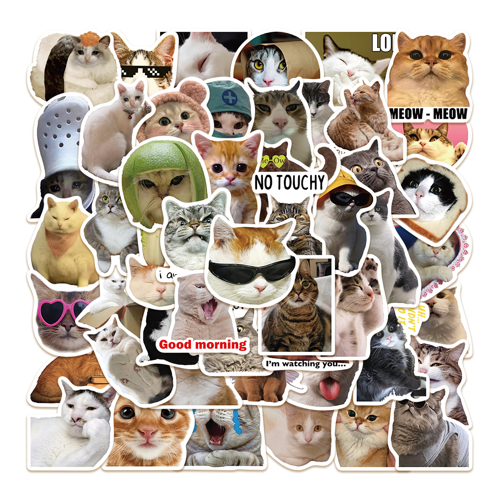 Funny Cats Emoji Series Sticker Set, 50/100Pcs Cute Cat Waterproof ...
