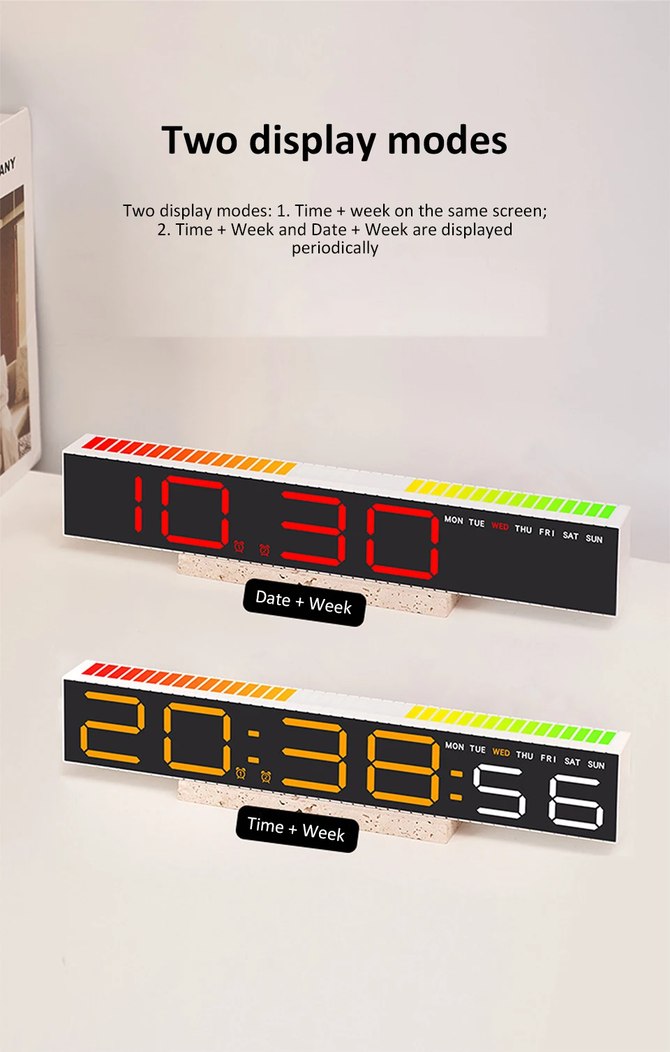Digital Pickup LED Clocks Rechargeable Dual Alarm Table Clock with 3 ...