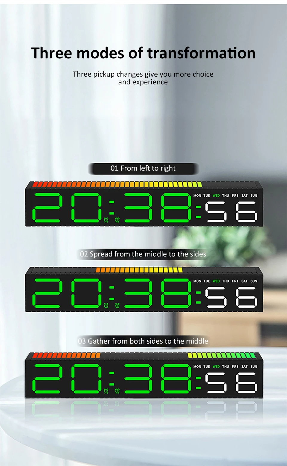 Digital Pickup LED Clocks Rechargeable Dual Alarm Table Clock with 3 ...