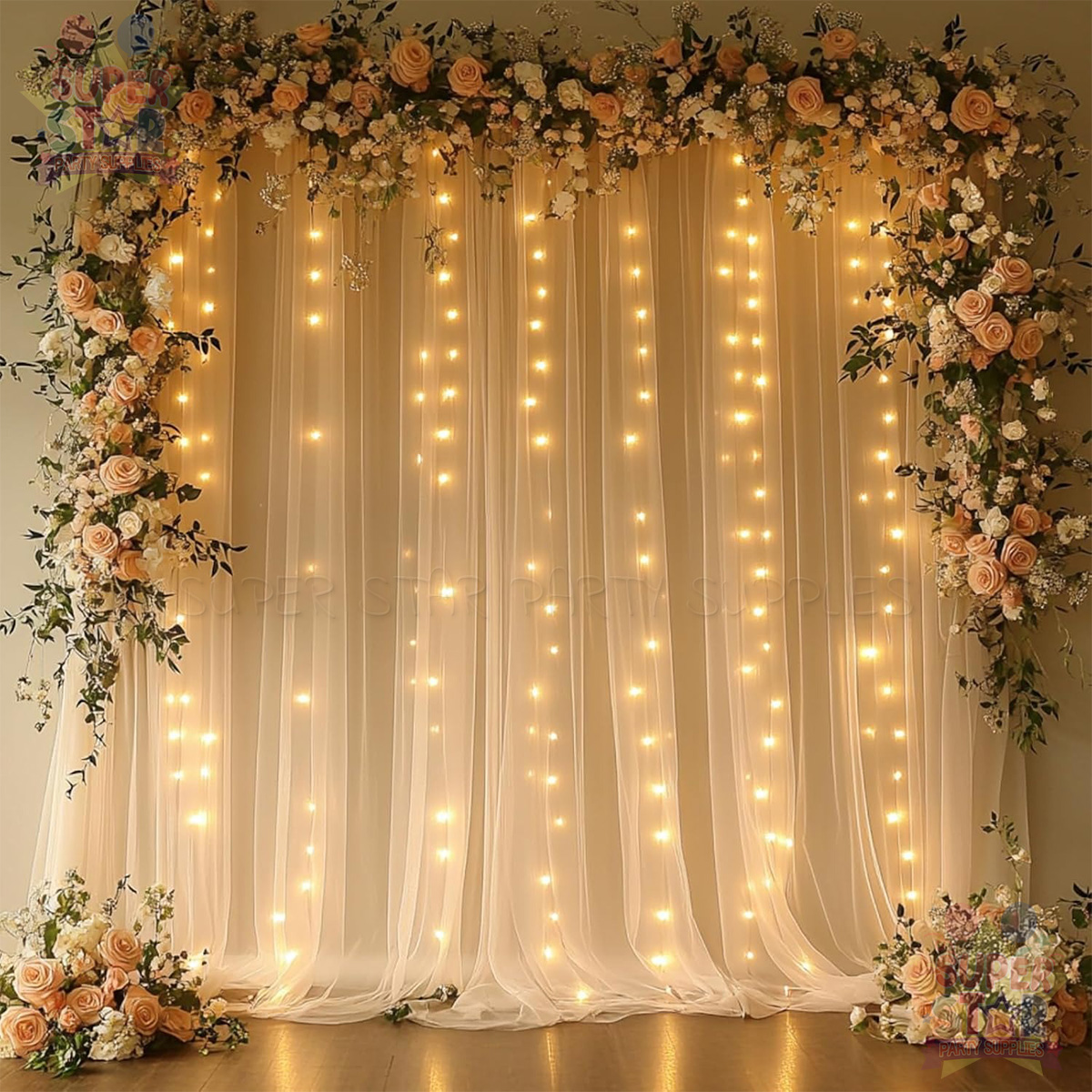 Multicolour Tulle Backdrop With String Light Organza Sheer Curtain ...