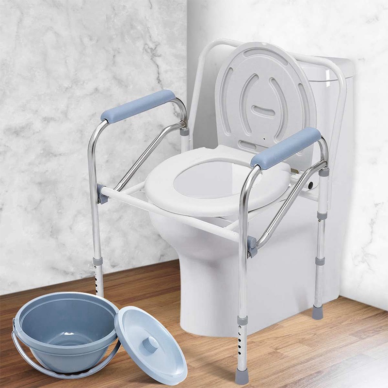 FPT Height Adjustable Commode Chair Toilet Foldable with Wheel Medica ...