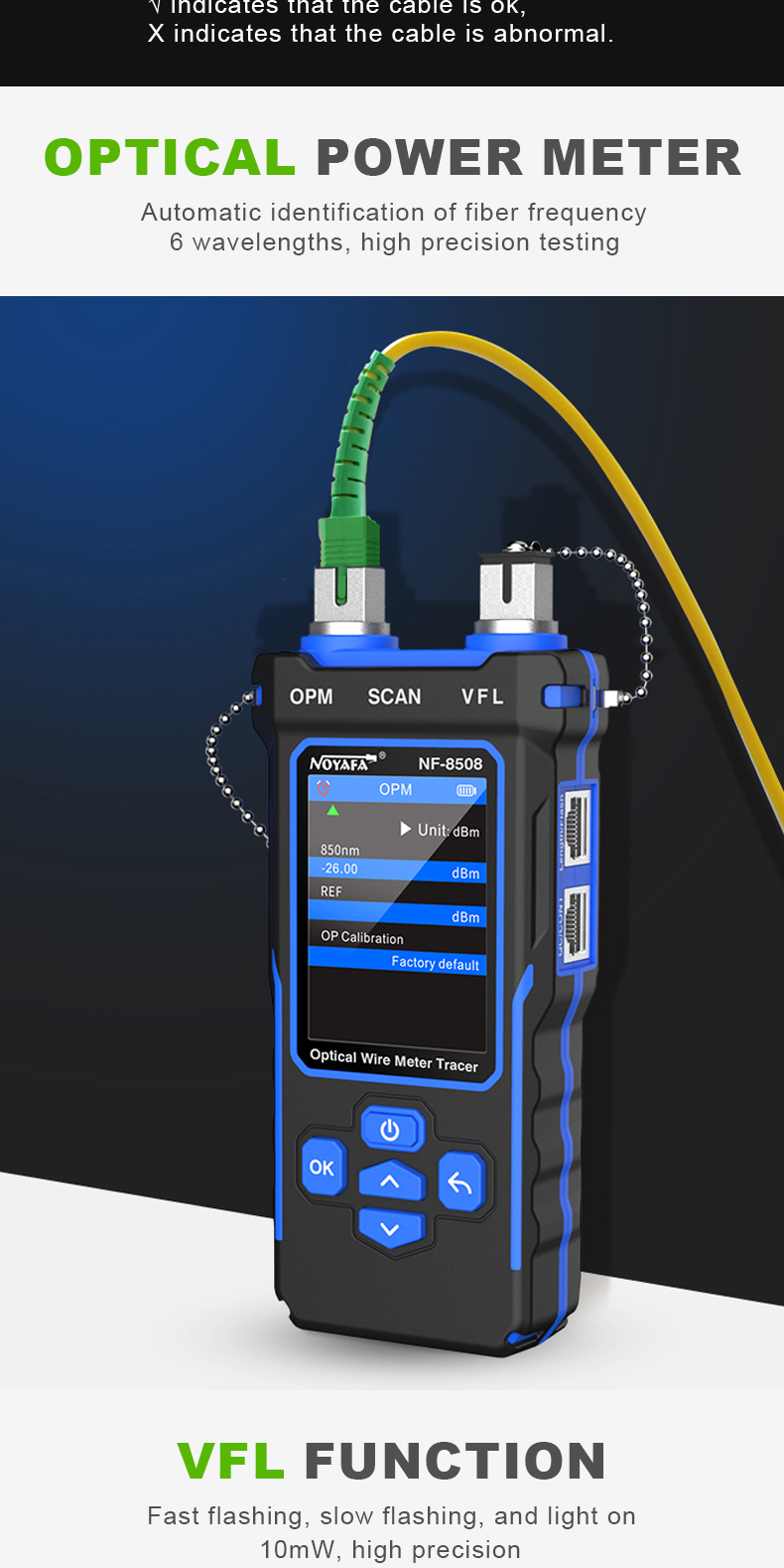 NOYAFA NF-8508 Network Cable Tester LAN Optical Power Meter Tester LCD ...