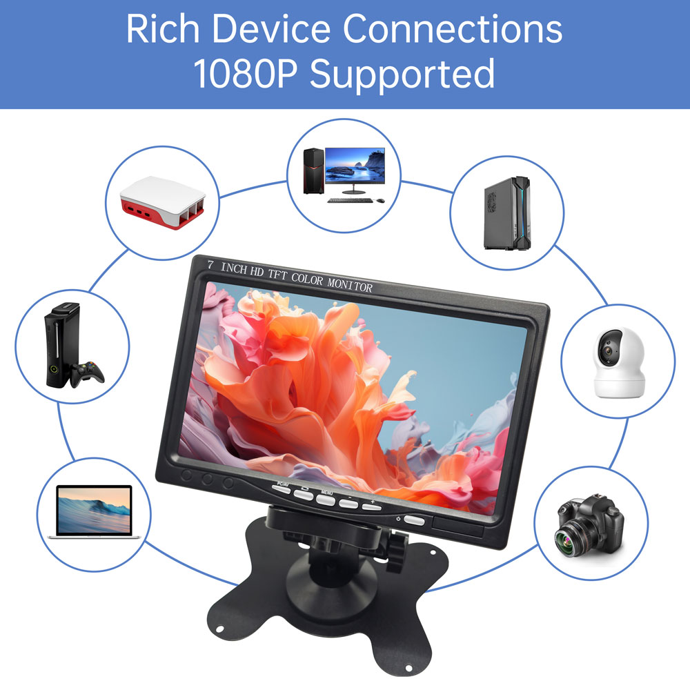 7inch Small Monitor Portable HD 1024x600 IPS Screen AV Camera Display ...