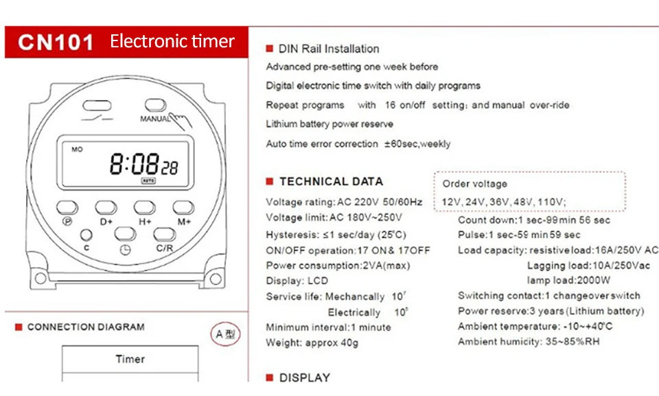 Digital Electronic Time Switch with Daily Programs 220V/50-60Hz Digital ...
