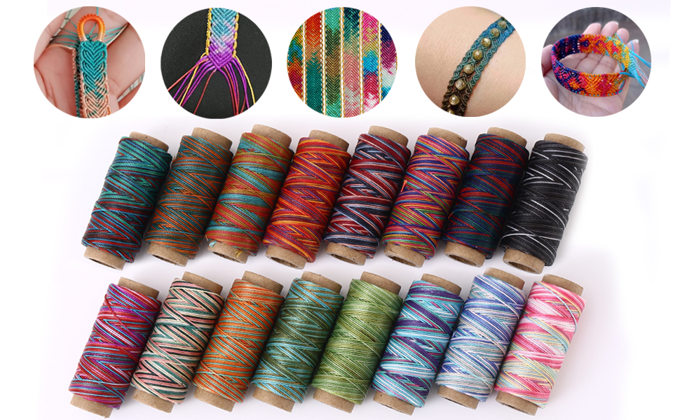 16 Colors Variegated Round Waxed Thread 0.5mm Wax Coated 3 Ply ...