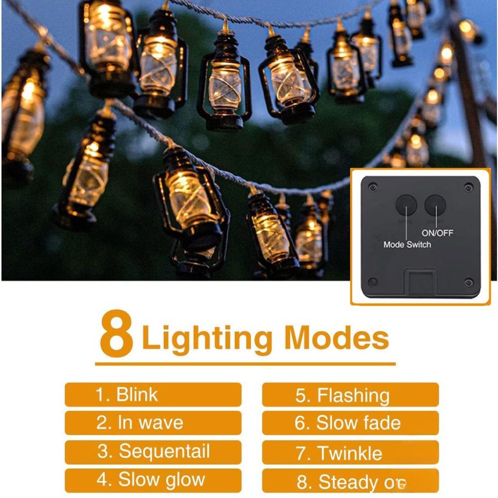 Solar Fairy Lights Retro Kerosene Lamp Lantern Hanging Camping String ...