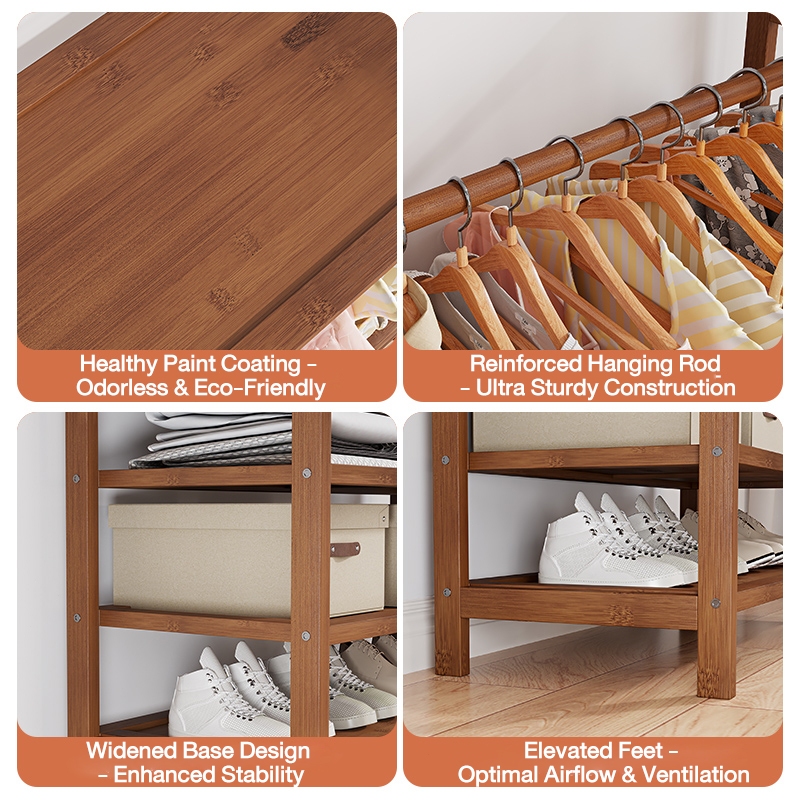 Almari Open Wardrobe Clothes Cabinet Bamboo Coat Rack Clothes Rack ...