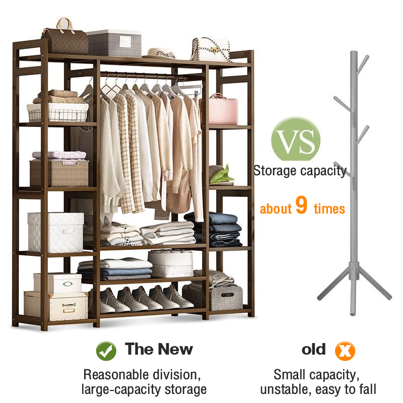 Almari Open Wardrobe Clothes Cabinet Bamboo Coat Rack Clothes Rack ...