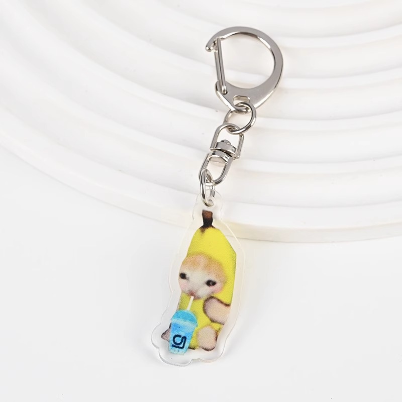 Cute meme Crying Banana Cat Keychain Acrylic Emoji Cartoon Key Ring ...