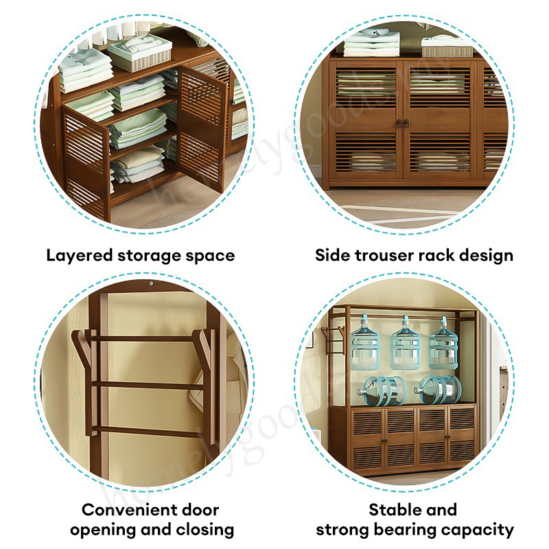 Clothes Rack Almari Rak Baju WIth Drawer Bamboo Clothes Drying 2-4Door ...