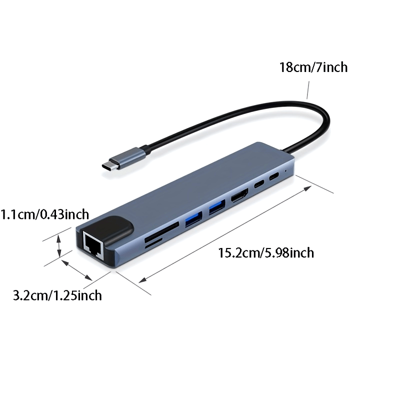 USB 8-in-1 Type-C Hub Card Reader Adapter with 4K HDMI, RJ45, USB, SD ...
