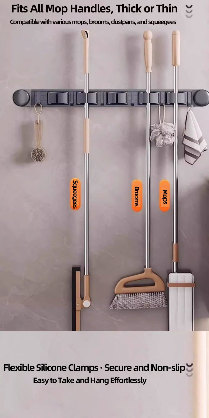 Gryno Suction Cup Mop Holder Hook Cilp Wall Mounted No Drill Reusable ...