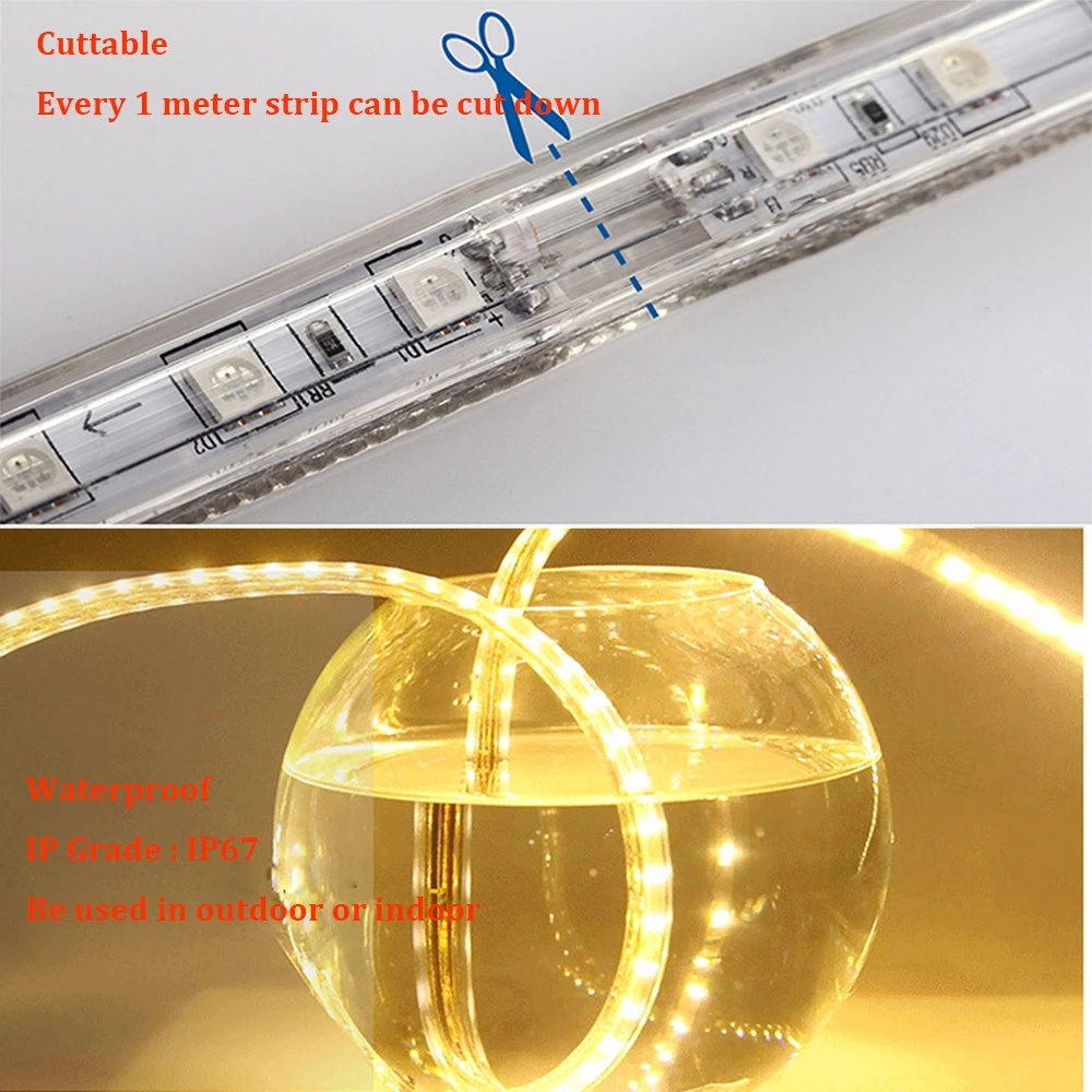 220V LED RGB Light Strip Smart Bluetooth Music Synchronous Flexible ...