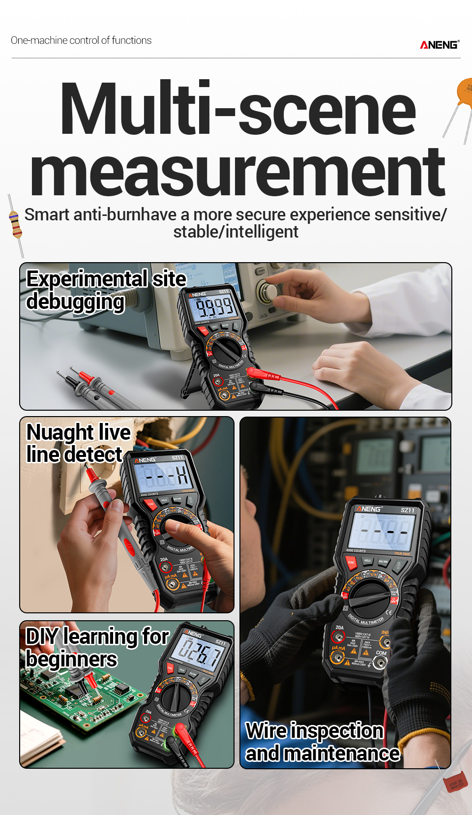 ANENG SZ11 Multimeter with Temperature Measurement, Live/Neutral Wire ...